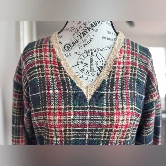 Vintage 90s Polo Ralph Lauren Silk Wool V Neck Sweater Multicolor Size M